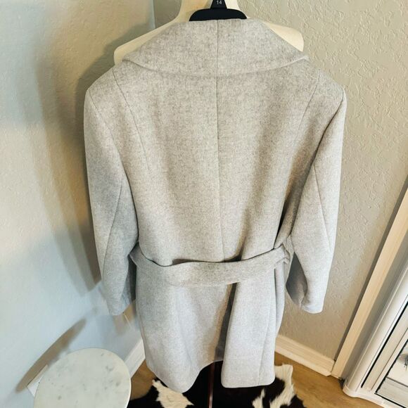 Cole Haan Signature Slick Wool Blend Wrap Shawl Collar Coat, Gray, Size 14, NWT - Picture 9 of 10